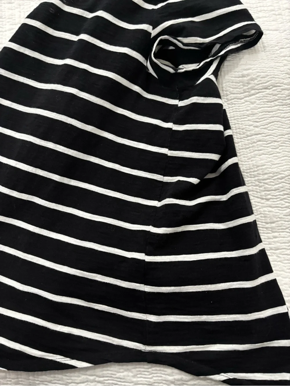 LOFT Black and White Striped V-Neck Short Sleeve Tee Medium